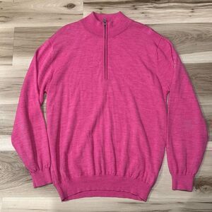 FJ Footjoy Golf Pullover 1/4 Zip Pink Sweater Wool Men's XL